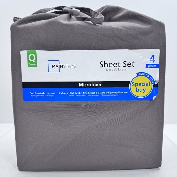 Mainstays Queen Microfiber Sheet Set 4-Pc Dark Brown Soft Wrinkle Resistant NEW - Picture 1 of 5